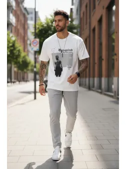 Tricou barbati alb, cu imprimeu, slim Y205 22A-5.1